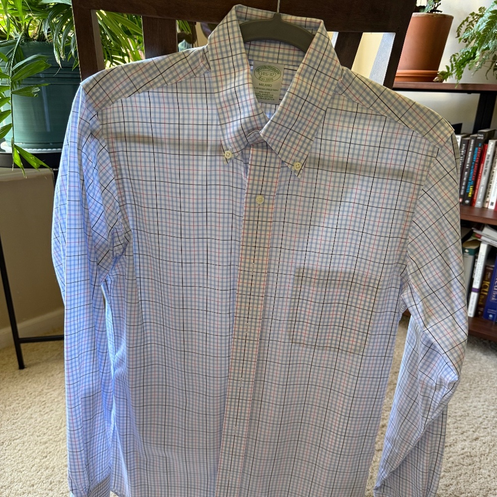 Light Blue, Navy, Pink Plaid Dress Shirt. Great Condition
